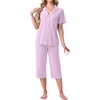image:imagePrinStory Capri Pajamas for Womens Button Down PjsLight Purple
