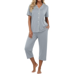 image:imagePrinStory Capri Pajamas for Womens Button Down PjsCgray Blue