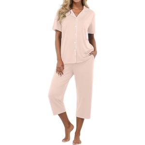 image:imagePrinStory Capri Pajamas for Womens Button Down PjsCtender Pink