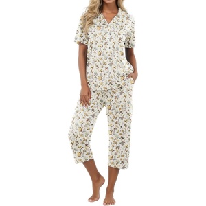 image:imagePrinStory Capri Pajamas for Womens Button Down PjsFpapricot Daisy Flower