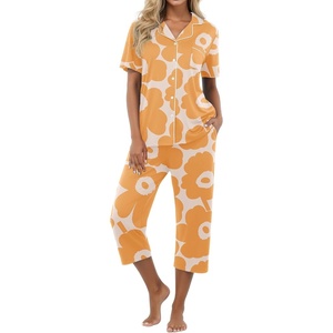 image:imagePrinStory Capri Pajamas for Womens Button Down PjsFpbrief Orange Blossom