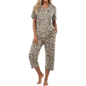 image:imagePrinStory Capri Pajamas for Womens Button Down PjsFpld Khaki Oatmeal