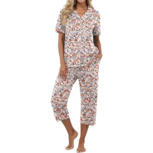 image:imagePrinStory Capri Pajamas for Womens Button Down PjsFpnude Pink Flower