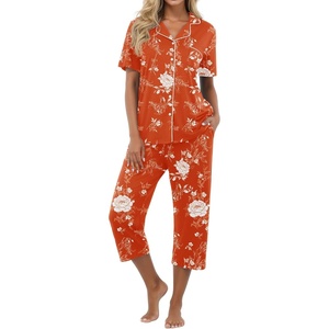 image:imagePrinStory Capri Pajamas for Womens Button Down PjsFporange Red Peony
