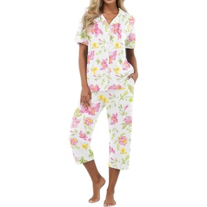 image:imagePrinStory Capri Pajamas for Womens Button Down PjsFpwhite Morning Glory