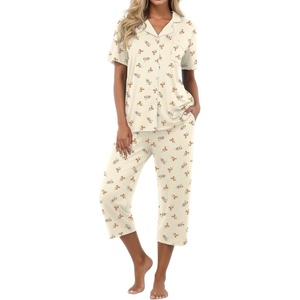 image:imagePrinStory Capri Pajamas for Womens Button Down PjsFpyp Orange Flower