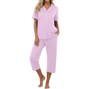 image:imagePrinStory Capri Pajamas for Womens Button Down PjsLight Purple