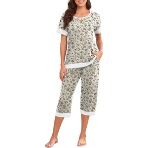 image:imagePrinStory Pajamas for Women Set Capri Pjs Soft Lounge Sets S4XLFpapricot Daisy Flower