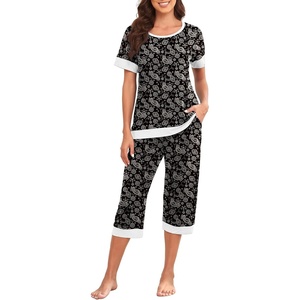 image:imagePrinStory Pajamas for Women Set Capri Pjs Soft Lounge Sets S4XLFpblack Cashew Flower