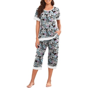 image:imagePrinStory Pajamas for Women Set Capri Pjs Soft Lounge Sets S4XLFpblue Pink Paisley