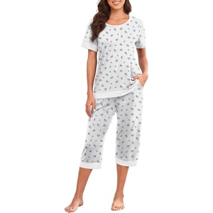 image:imagePrinStory Pajamas for Women Set Capri Pjs Soft Lounge Sets S4XLFpgy Purple Flower