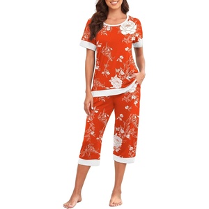 image:imagePrinStory Pajamas for Women Set Capri Pjs Soft Lounge Sets S4XLFporange Red Peony