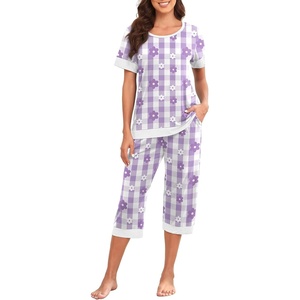 image:imagePrinStory Pajamas for Women Set Capri Pjs Soft Lounge Sets S4XLFppurple Wh Floral