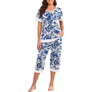 image:imagePrinStory Pajamas for Women Set Capri Pjs Soft Lounge Sets S4XLFpwihte Porcelain