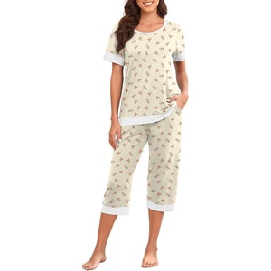 image:imagePrinStory Pajamas for Women Set Capri Pjs Soft Lounge Sets S4XLFpyp Orange Flower