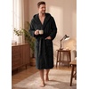 image:imagePrinStory Mens Hooded Robe Plush Fleece Robes Soft Long BathrobeBlack
