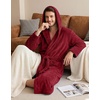 image:imagePrinStory Mens Hooded Robe Plush Fleece Robes Soft Long BathrobeDark Red
