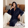 image:imagePrinStory Mens Hooded Robe Plush Fleece Robes Soft Long BathrobeNavy Blue