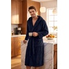 image:imagePrinStory Mens Hooded Robe Plush Fleece Robes Soft Long BathrobeNavy Blue