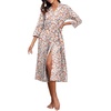 image:imagePrinStory Robes for Women 34 Sleeve Long Bath Robe XS4XLFpnude Pink Flower