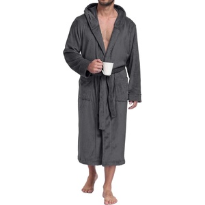 image:imagePrinStory Mens Hooded Robe Plush Fleece Robes Soft Long BathrobeDark Gray