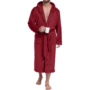 image:imagePrinStory Mens Hooded Robe Plush Fleece Robes Soft Long BathrobeDark Red