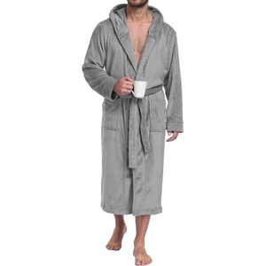 image:imagePrinStory Mens Hooded Robe Plush Fleece Robes Soft Long BathrobeGrey