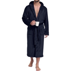 image:imagePrinStory Mens Hooded Robe Plush Fleece Robes Soft Long BathrobeNavy Blue