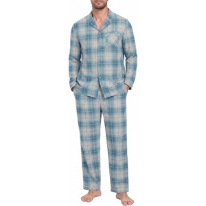 image:imagePrinStory Mens Pajamas Set Long Sleeve Button Down Sleepwear Pjs S2XLBeige Blue Plaid