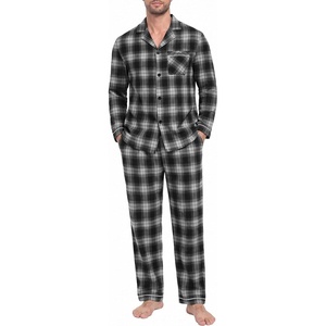 image:imagePrinStory Mens Pajamas Set Long Sleeve Button Down Sleepwear Pjs S2XLDark Charcoal Beige Plaid