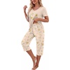 image:imagePrinStory Womens Pajama Sets Capri Pjs Soft Lounge Sets S4XLFpapricot Peony Wreath