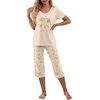 image:imagePrinStory Womens Pajama Sets Capri Pjs Soft Lounge Sets S4XLFpapricot Peony Wreath