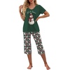 image:imagePrinStory Womens Pajama Sets Capri Pjs Soft Lounge Sets S4XLFpdark Green Snowman