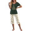 image:imagePrinStory Womens Pajama Sets Capri Pjs Soft Lounge Sets S4XLFpdark Green Tree