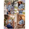 image:imagePrinStory Womens Tops Mock Neck Short Sleeve T Shirts Dressy Casual Ribbed Knit Slim Fit Summer Business Going Out Tops 2026B01 White Blue Flower Branch