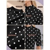 image:imagePrinStory Womens Tops Mock Neck Short Sleeve T Shirts Dressy Casual Ribbed Knit Slim Fit Summer Business Going Out Tops 2026B02 Black White Polka Dot