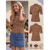 image:imagePrinStory Womens Tops Mock Neck Short Sleeve T Shirts Dressy Casual Ribbed Knit Slim Fit Summer Business Going Out Tops 2026B06 Leopard Pink