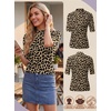 image:imagePrinStory Womens Tops Mock Neck Short Sleeve T Shirts Dressy Casual Ribbed Knit Slim Fit Summer Business Going Out Tops 2026B07 Twotone Leopard Khaki