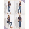 image:imagePrinStory Womens Tops Mock Neck Short Sleeve T Shirts Dressy Casual Ribbed Knit Slim Fit Summer Business Going Out Tops 2026B11 Blue Ethnic Feather