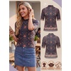 image:imagePrinStory Womens Tops Mock Neck Short Sleeve T Shirts Dressy Casual Ribbed Knit Slim Fit Summer Business Going Out Tops 2026B11 Blue Ethnic Feather