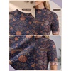 image:imagePrinStory Womens Tops Mock Neck Short Sleeve T Shirts Dressy Casual Ribbed Knit Slim Fit Summer Business Going Out Tops 2026B11 Blue Ethnic Feather