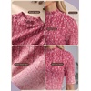 image:imagePrinStory Womens Tops Mock Neck Short Sleeve T Shirts Dressy Casual Ribbed Knit Slim Fit Summer Business Going Out Tops 2026B16 Gradient Pink Vine