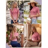 image:imagePrinStory Womens Tops Mock Neck Short Sleeve T Shirts Dressy Casual Ribbed Knit Slim Fit Summer Business Going Out Tops 2026B16 Gradient Pink Vine