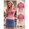 image:imagePrinStory Womens Tops Mock Neck Short Sleeve T Shirts Dressy Casual Ribbed Knit Slim Fit Summer Business Going Out Tops 2026B16 Gradient Pink Vine
