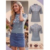 image:imagePrinStory Womens Tops Mock Neck Short Sleeve T Shirts Dressy Casual Ribbed Knit Slim Fit Summer Business Going Out Tops 2026B17 Gray Green Peony