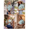 image:imagePrinStory Womens Tops Mock Neck Short Sleeve T Shirts Dressy Casual Ribbed Knit Slim Fit Summer Business Going Out Tops 2026B18 Green Rose Ethnic