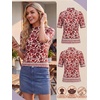 image:imagePrinStory Womens Tops Mock Neck Short Sleeve T Shirts Dressy Casual Ribbed Knit Slim Fit Summer Business Going Out Tops 2026B21 Red Porcelain