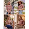 image:imagePrinStory Womens Tops Mock Neck Short Sleeve T Shirts Dressy Casual Ribbed Knit Slim Fit Summer Business Going Out Tops 2026B21 Red Porcelain