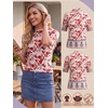 image:imagePrinStory Womens Tops Mock Neck Short Sleeve T Shirts Dressy Casual Ribbed Knit Slim Fit Summer Business Going Out Tops 2026B22 Red Rose Ethnic