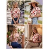 image:imagePrinStory Womens Tops Mock Neck Short Sleeve T Shirts Dressy Casual Ribbed Knit Slim Fit Summer Business Going Out Tops 2026B22 Red Rose Ethnic